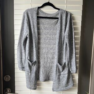Gray Open Front Cardigan w Pockets
